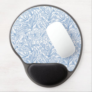 Elegant Light Blue Botanical Pattern Ergonomic Mou Gel Mouse Pad