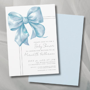 Elegant Light Blue Bow Baby Shower Invitation