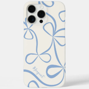 Elegant Light Blue Bow Pattern Custom Name iPhone 16 Pro Max Case