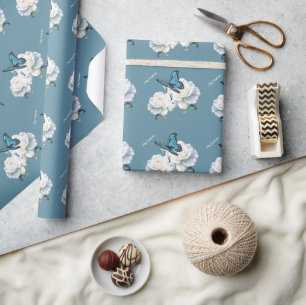 Elegant Light Blue Butterfly Quinceañera - Wrapping Paper