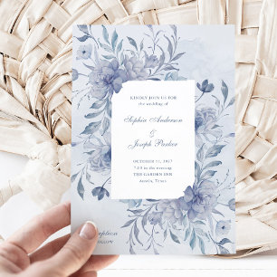 Elegant Light Blue Chinoiserie Floral Wedding Invitation
