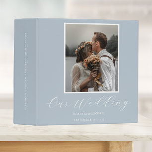 Elegant Light Blue Custom Photo Our Wedding 3 Ring Binder