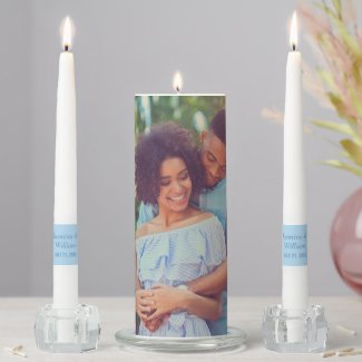 Elegant Light Blue Custom Wedding Photo Unity Candle Set