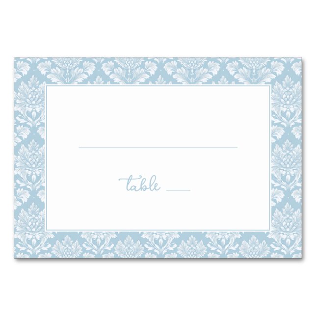 Elegant Light Blue Damask Table Number (Front)