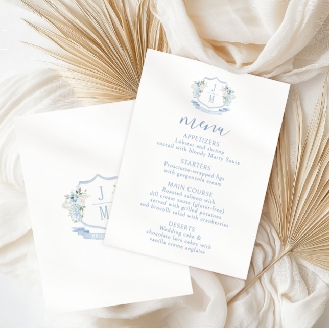 Elegant Light Blue Floral Bohemian Wedding Menu (Creator Uploaded)