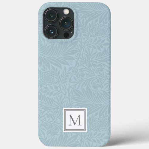 Elegant Light Blue Floral Botanical Monogram iPhone 13 Pro Max Case