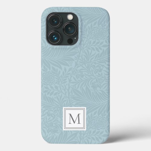 Elegant Light Blue Floral Botanical Monogram iPhone 13 Pro Case