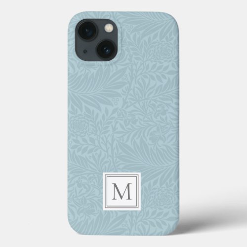 Elegant Light Blue Floral Botanical Monogram iPhone 13 Case