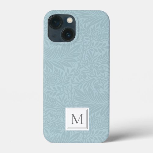 Elegant Light Blue Floral Botanical Monogram iPhone 13 Mini Case