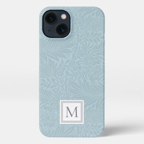 Elegant Light Blue Floral Botanical Monogram iPhone 13 Case