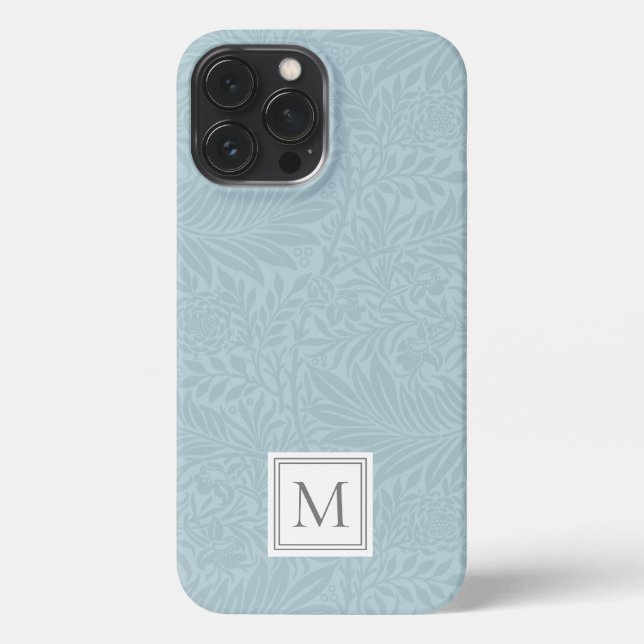 Elegant Light Blue Floral Botanical Monogram iPhone Case (Back)