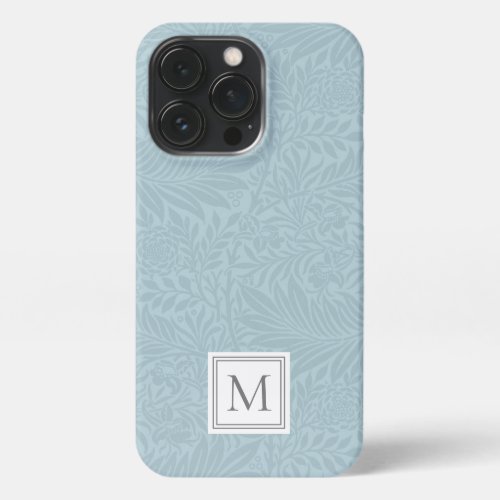 Elegant Light Blue Floral Botanical Monogram iPhone 13 Pro Case