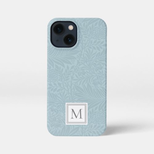 Elegant Light Blue Floral Botanical Monogram iPhone 13 Mini Case