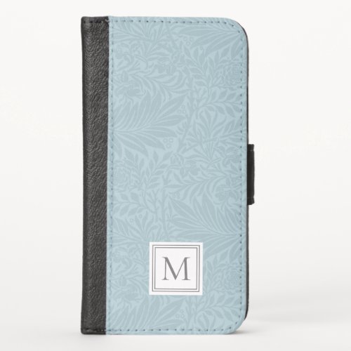 Elegant Light Blue Floral Botanical Monogram iPhone X Wallet Case