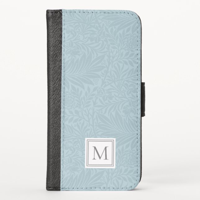 Elegant Light Blue Floral Botanical Monogram iPhone Wallet Case (Front)