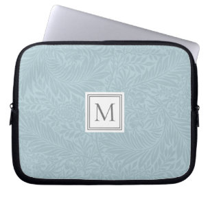 Elegant Light Blue Floral Botanical Monogram Laptop Sleeve