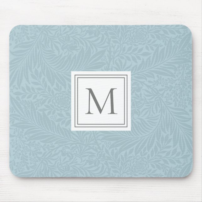 Elegant Light Blue Floral Botanical Monogram Mouse Pad (Front)