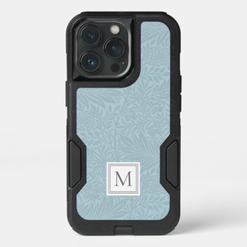 Elegant Light Blue Floral Botanical Monogram iPhone 13 Pro Case