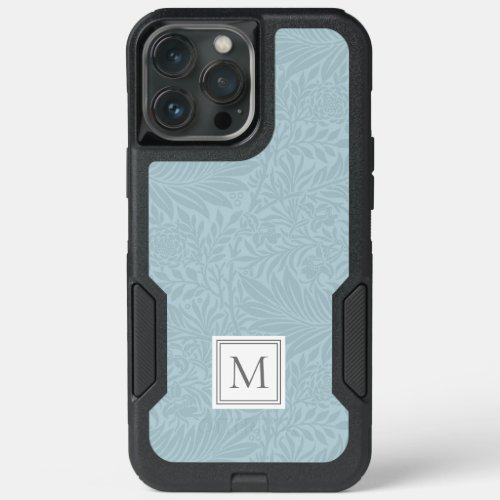 Elegant Light Blue Floral Botanical Monogram iPhone 13 Pro Max Case