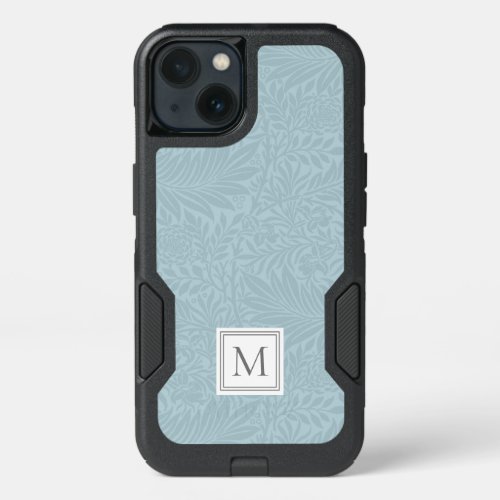 Elegant Light Blue Floral Botanical Monogram iPhone 13 Case