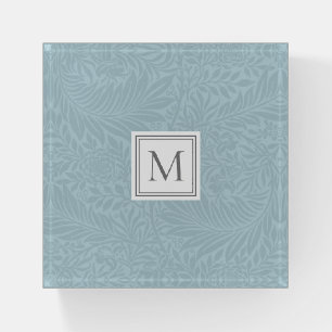 Elegant Light Blue Floral Botanical Monogram Paperweight