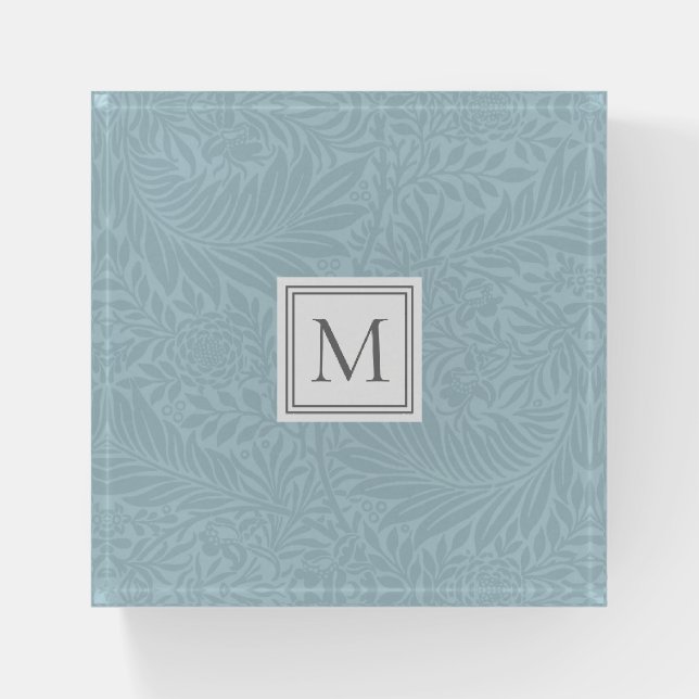 Elegant Light Blue Floral Botanical Monogram Paperweight (Front)