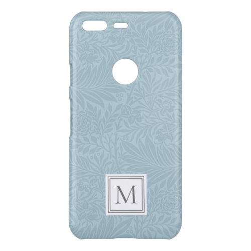 Elegant Light Blue Floral Botanical Monogram Uncommon Google Pixel Case