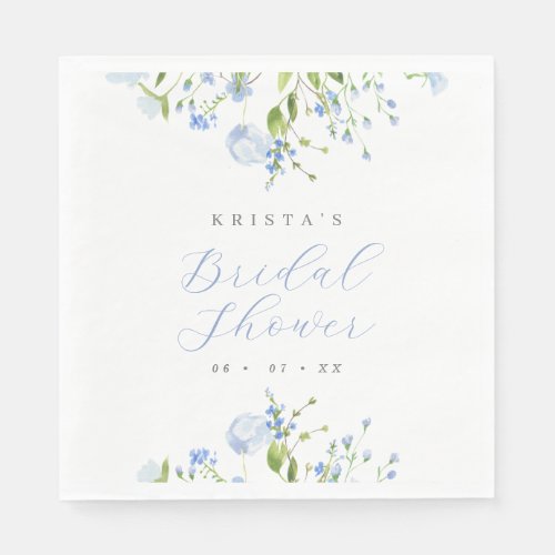 Elegant Light Blue Floral Bridal Shower Napkins