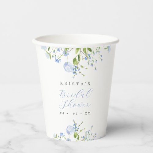 Elegant Light Blue Floral Bridal Shower Paper Cups