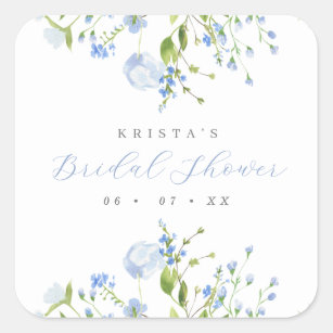 Elegant Light Blue Floral Bridal Shower Square Sticker