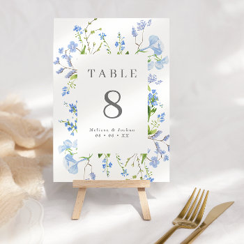 Elegant Light Blue Floral Frame Wedding  Table Number by BigDayPaperCo at Zazzle