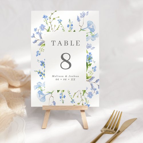 Elegant Light Blue Floral Frame Wedding  Table Number