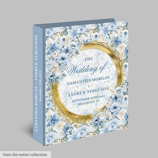 Elegant Light Blue Floral Glitter Wedding Photo  3 Ring Binder (Elegant Light Blue Floral Glitter Wedding Photo 3 ring binder )