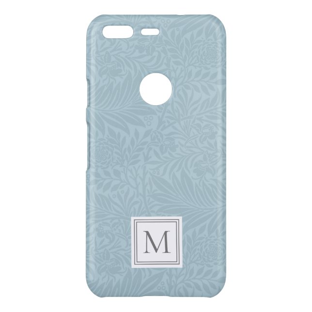 Elegant Light Blue Floral Monogram Uncommon Google Pixel Case (Back)