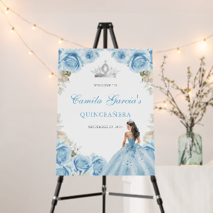 Elegant Light Blue Floral Quinceañera Welcome Sign