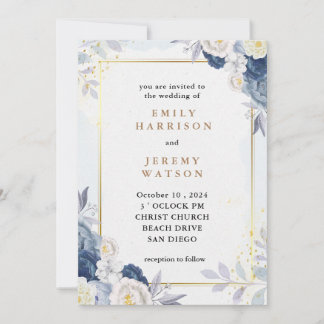 Elegant Light Blue Floral Wedding Invitation