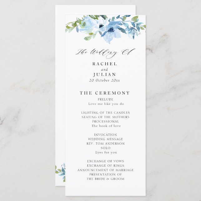elegant light blue floral wedding program (Front/Back)