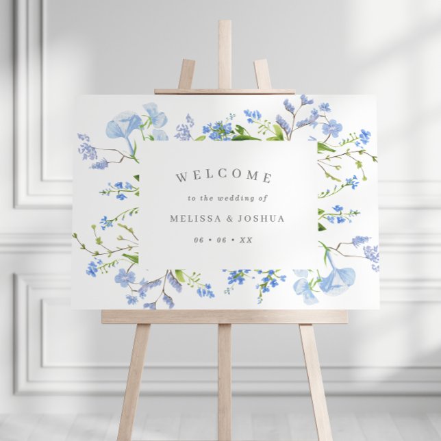 Elegant Light Blue Floral Wedding Welcome Foam Board (Creator Uploaded)