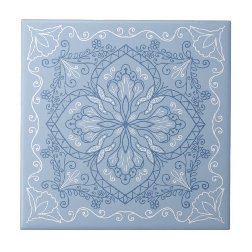Elegant Light Blue Flowers Butterfly Decorative Ceramic Tile