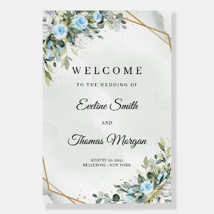 Elegant Light blue flowers eucalyptus welcome sign