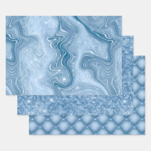 Elegant Light Blue Glitter Glam Patterns Wrapping Paper Sheets
