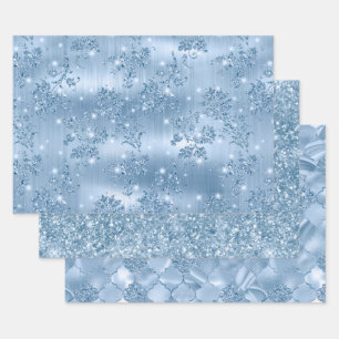 Elegant Light Blue Glitter Glam Patterns Wrapping Paper Sheets