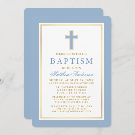 Elegant Light Blue Gold Baptism Invitation | Zazzle.com