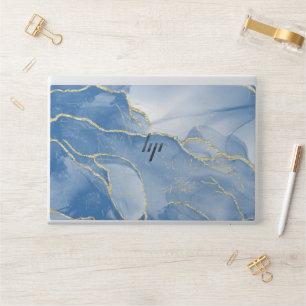 Elegant Light Blue Gold Texture Marble HP Laptop Skin