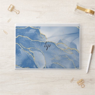 Elegant Light Blue Gold Texture Marble HP Laptop Skin