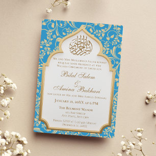 Elegant Light Blue Islamic Arch Wedding Invitation