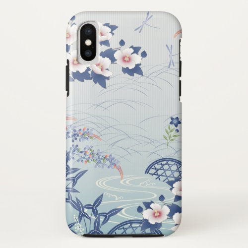Elegant Light Blue Japanese Flower Garden iPhone X Case