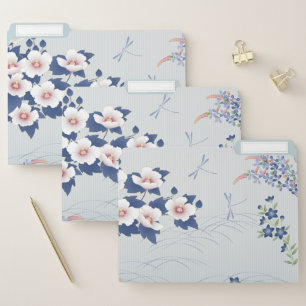 Elegant Light Blue Japanese Flower Garden File Folder