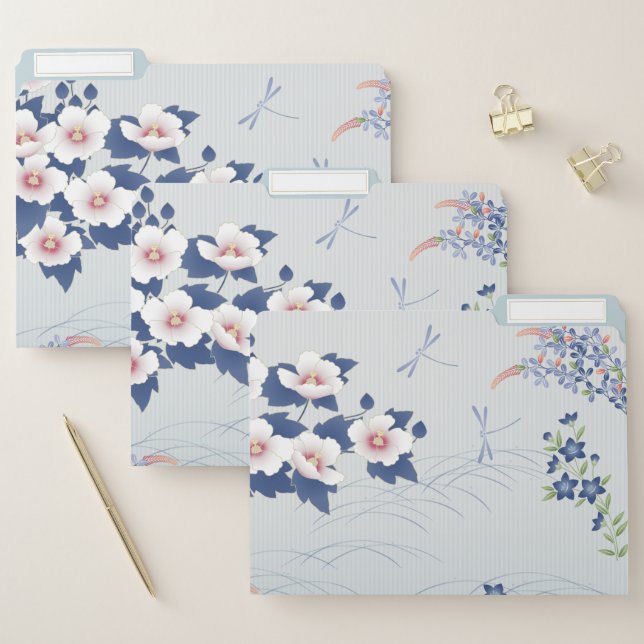 Elegant Light Blue Japanese Flower Garden File Folder (Set)