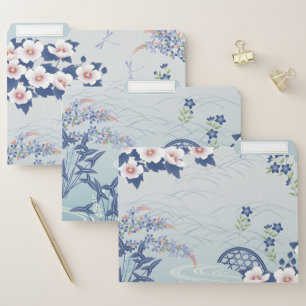 Elegant Light Blue Japanese Flower Garden File Folder
